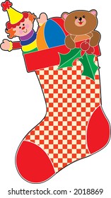 Christmas Stocking Filled Lots Toys Stock Illustration