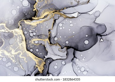 Closeup Black Shiny Golden Alcohol Ink Stock Photo Edit Now