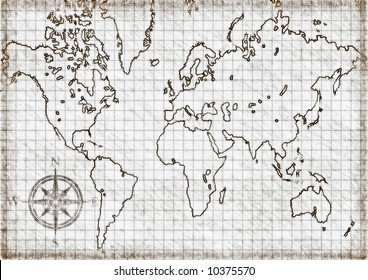 Hand Drawn Vector World Map Compass Stock Vector Royalty Free