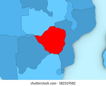 Zimbabwe Red On Blue Political Map Stock Illustration