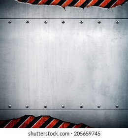 Cracked Metal Plate Warning Stripes Stock Illustration