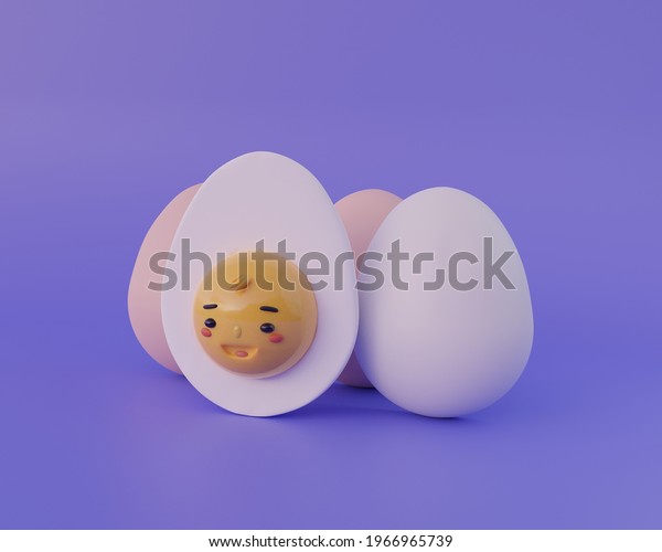 Cute Cartoon Eggs Face Smile 3d Stock Illustration 1966965739