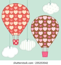 Cute Hot Air Balloons Retro Fabric Stock Illustration