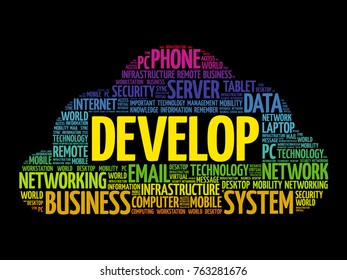 Develop Word Cloud Collage Technology Concept Stock Illustration