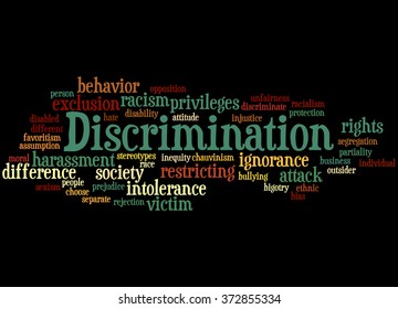 Discrimination Word Cloud Concept On Black Stock Illustration 372855334