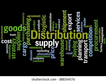 Distribution Word Cloud Concept On Black Stock Illustration