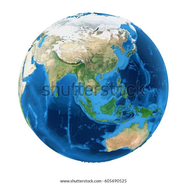 Earth Globe Asia View Isolated On White Background 3D Rendering