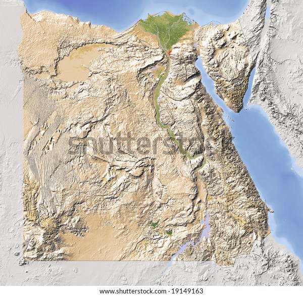 Egypt Shaded Relief Map With Major Urban Areas Surrounding Territory