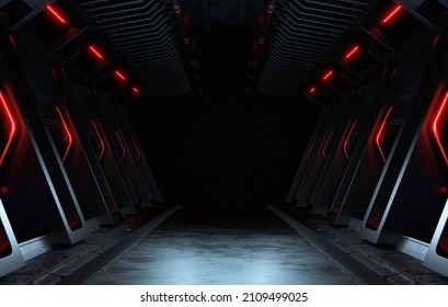 Empty Dark Room Modern Futuristic Sci Stock Illustration