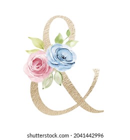 Floral Alphabet Ampersand Watercolor Flowers Leaf Stock Illustration Shutterstock