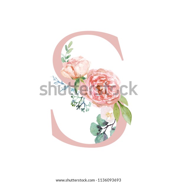 Floral Alphabet Blush Peach Color Letter 스톡 일러스트 1136093693 Shutterstock