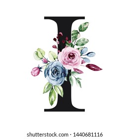 Floral Alphabet Letter Watercolor Flowers Leaves Ilustraci N De Stock