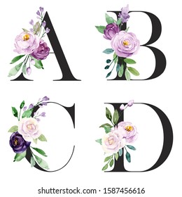 Floral Alphabet Letters Set Watercolor Flowers ilustración de stock