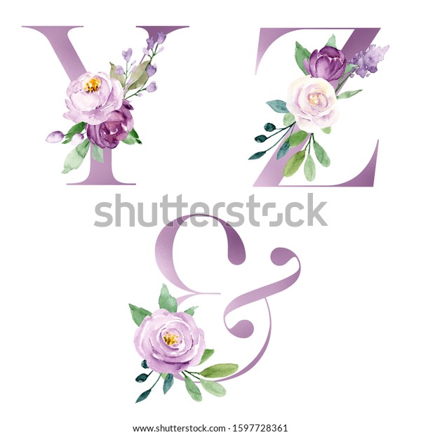 Ilustración de stock sobre Floral Alphabet Letters Set Watercolor