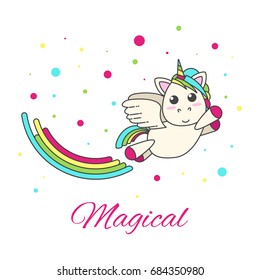 Cute Unicorn Floating Air Farting Rainbow เวกเตอรสตอก ปลอดคา