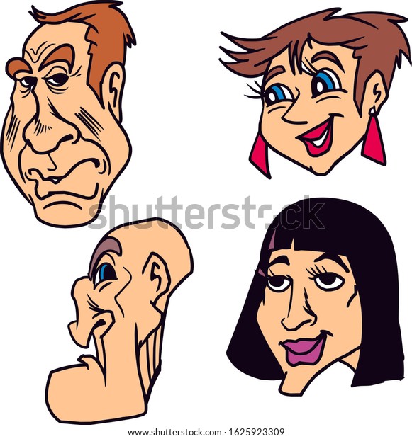 Four Different Faces Men Women Stock Illustration