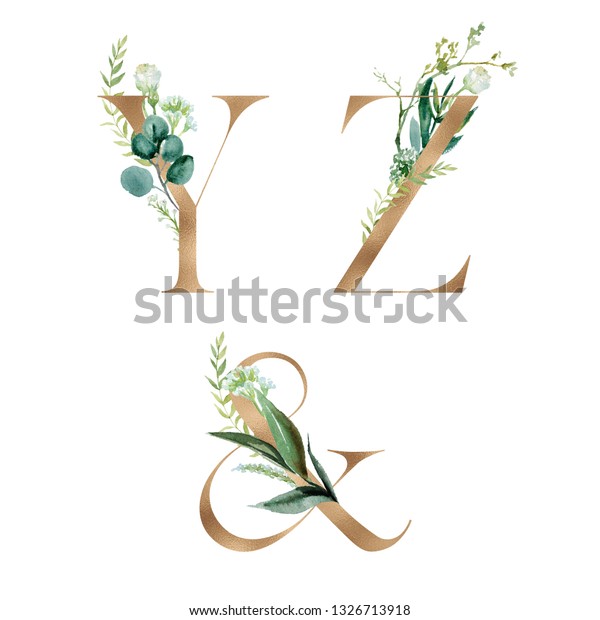 Gold Floral Alphabet Set Letters Y Stock Illustration