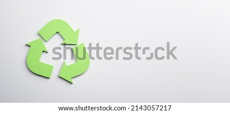Green recycle sign on white background with wide mock up place. Reuse and waste concept. 3D Rendering