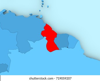 Ilustrasi Stok Guyana Red On Blue Political Map Shutterstock