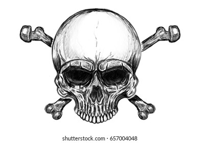 Hand Drawn Human Skull Crossed Bones стоковая иллюстрация 657004048