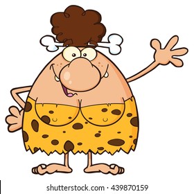 Happy Brunette Cave Woman Cartoon Mascot Stock Illustration 439870159