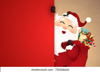 Happy Smiling Santa Claus Standing Behind Stock Vector Royalty Free