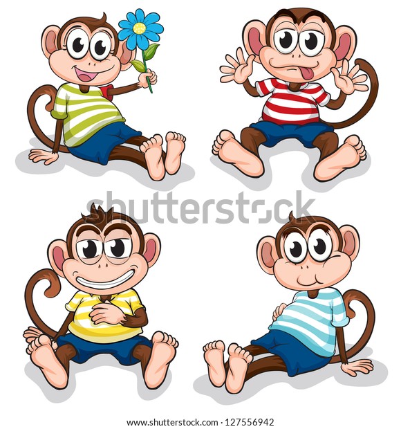 Illustration Monkeys Different Facial Expressions On Stock Illustration