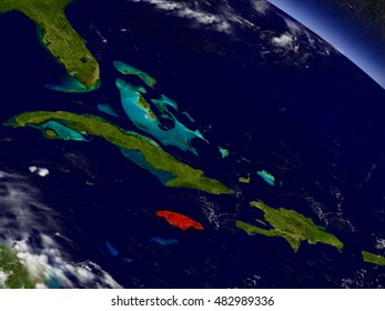 Jamaica Highlighted Red Seen Earths Orbit Stock Illustration