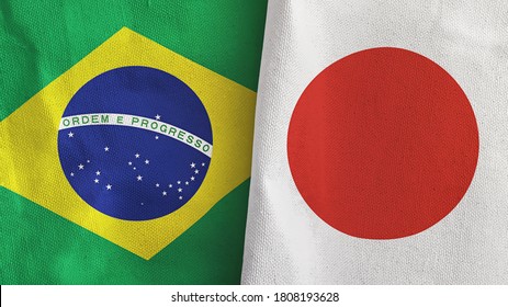 Japan Brazil Two Folded Flags Together Stock Illustration