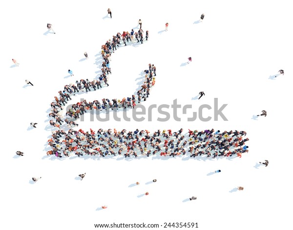 Large Group People Form Cigarettes Flashmob Stock Illustration