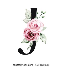 Lettre J Monogramme Initiale Avec Fleurs Illustration De Stock