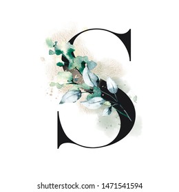 Letter S Watercolor Leaves Floral Alphabet Ilustra Es Stock Shutterstock