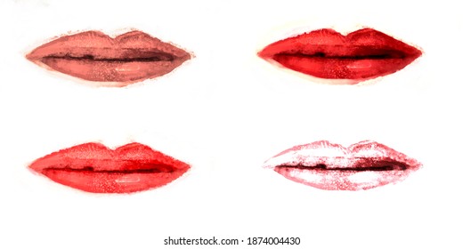 Lips Set Hand Drawn Watercolor Lips Stock Illustration