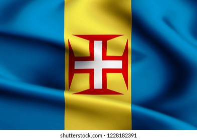 Madeira Modern Realistic Closeup Flag Illustration 스톡 일러스트 1228182391