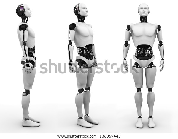 Male Robot Standing View Three Different Stock Illustration 136069445