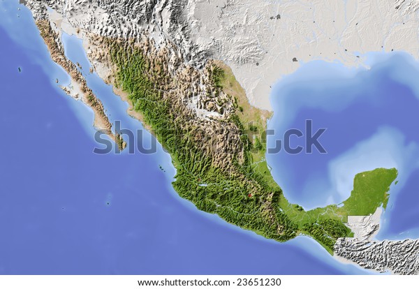 Mexico Shaded Relief Map Surrounding Territory Shutterstock