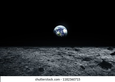 Moon Surface Earth On Horizon Space Stock Illustration 1182360715