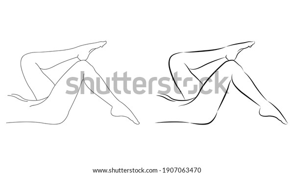 Naked Woman Poses Outline Silhouette Stock Illustration