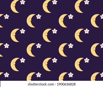 Night Sky Pattern Moon Stars Cute Stock Illustration 1900636828