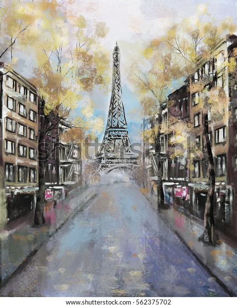 Oil Painting Paris European City Landscape France Wallpaper Eiffel