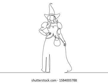 One Continuous Drawn Single Line Witch Stock Illustration