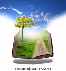 Open Book Green Natural Landscape Inside Stock Illustration 87108796