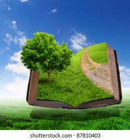 Open Book Green Natural Landscape Inside Stock Illustration 87810403