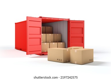 Open Cargo Container Cardboard Boxes 3d Stock Illustration 2197242575