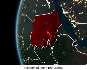 Orbit View Sudan Highlighted Red Visible Stock Illustration