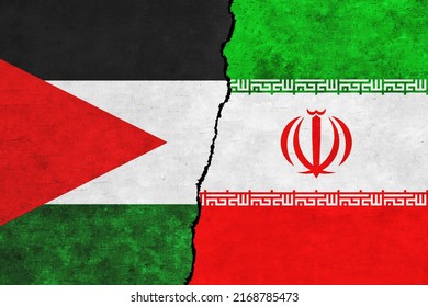 Palestine Iran Painted Flags On Wall Stock Illustration