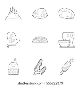 Bakery Production Icons Set Outline Cartoon