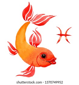 Watercolor Hand Drawn Golden Fish Illustration Stock Illustration