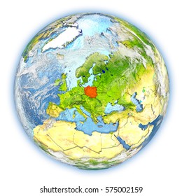 Poland Highlighted Red On Planet Earth Stock Illustration 575002159