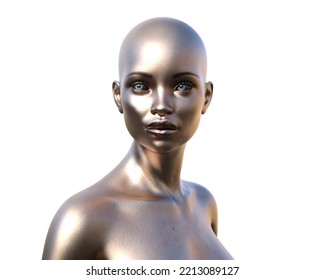 Portrait Bald Silvery Naked Woman On Stock Illustration